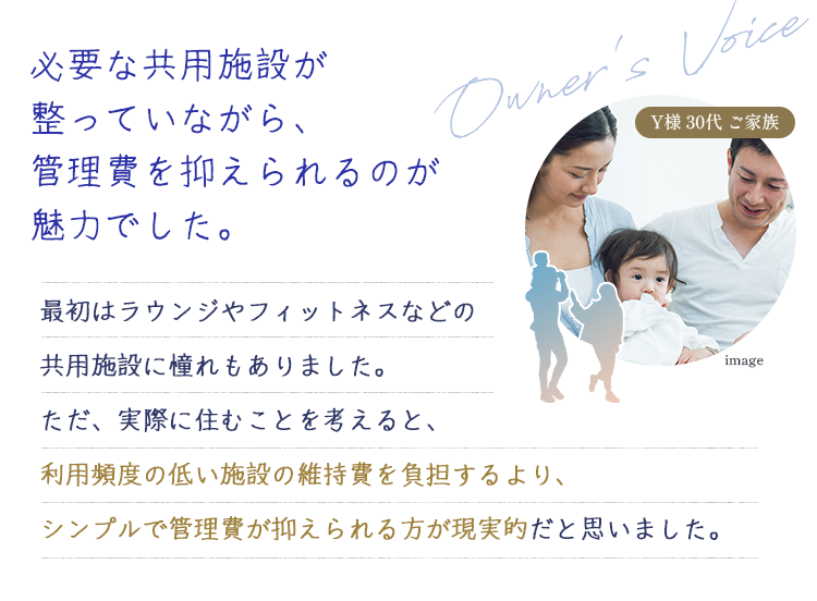 必要な共用施設が整っていながら、管理費を抑えられるのが魅力でした。